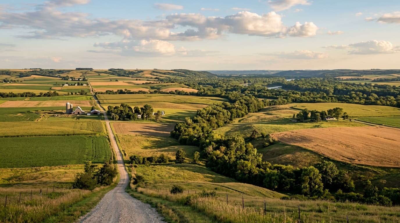 Big Blue River corridor and farmland near Beatrice Nebraska