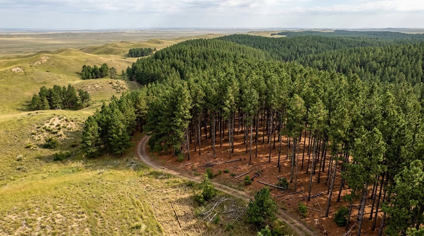 Ponderosa pine forest and Sandhills grassland at Bessey Ranger District near Halsey Nebraska