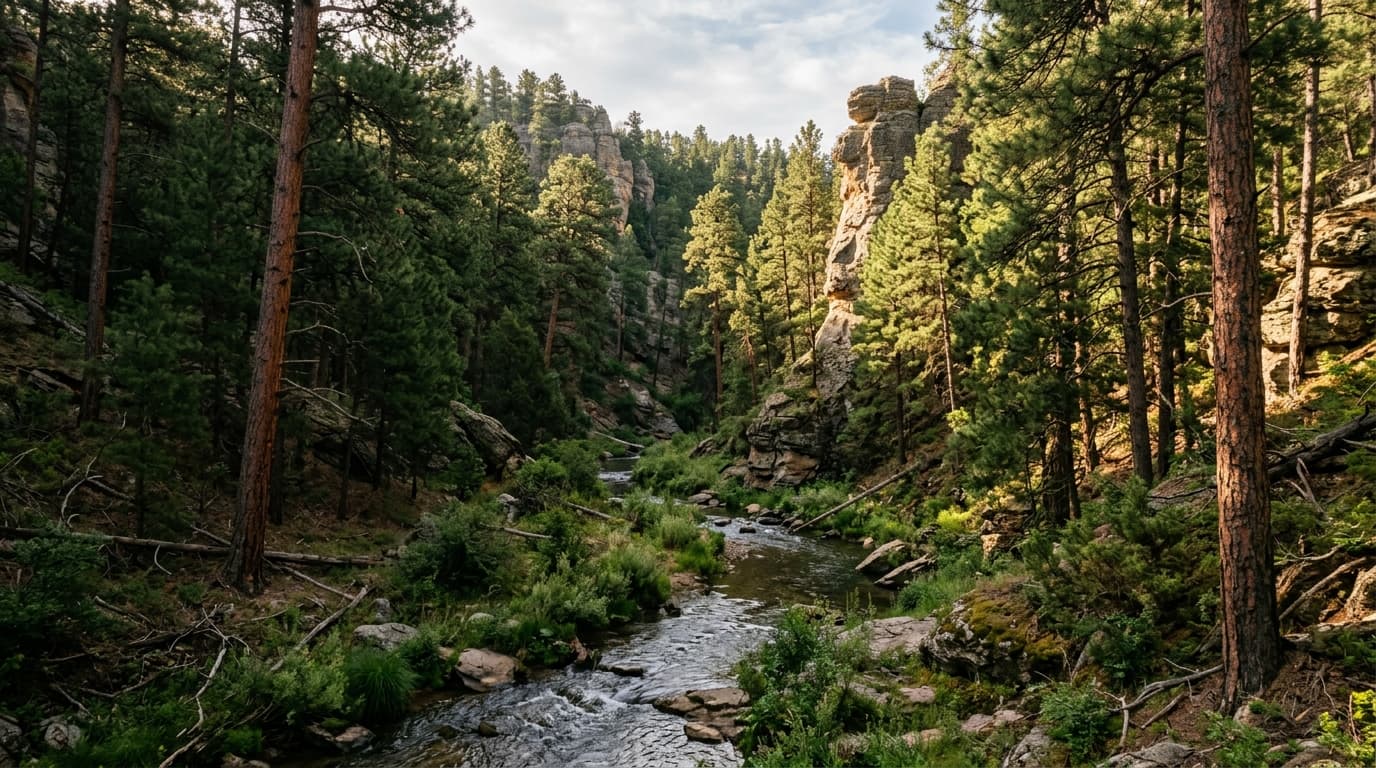 Ponderosa pine ridges and creek draws at Bordeaux Creek WMA in the Nebraska Pine Ridge