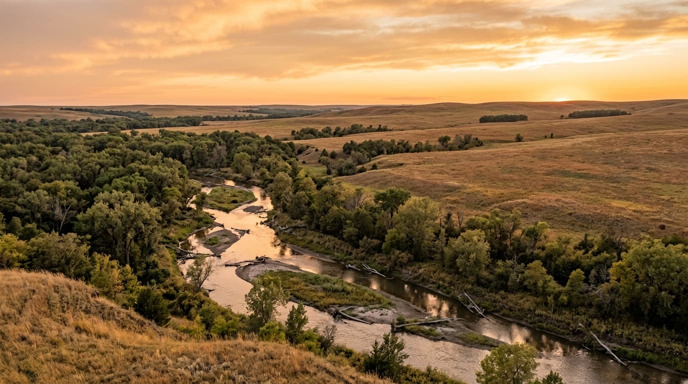 Riparian woodlands and grasslands at Clear Creek WMA near Lake McConaughy Nebraska