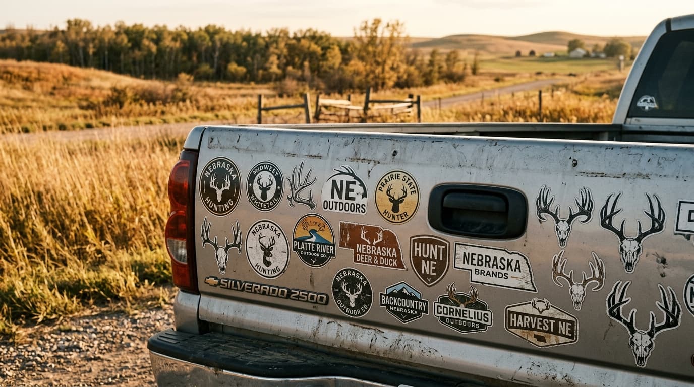 Bucks of Nebraska decals on a truck tailgate