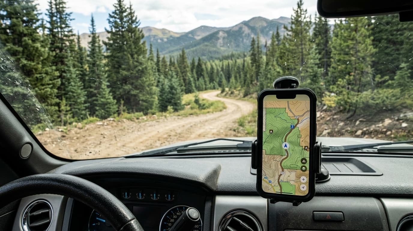 Hunter looking at onX Hunt app on phone with Nebraska WMA map