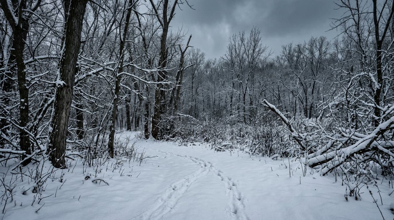 Whitetail deer in a snowy Nebraska cornfield at sunset