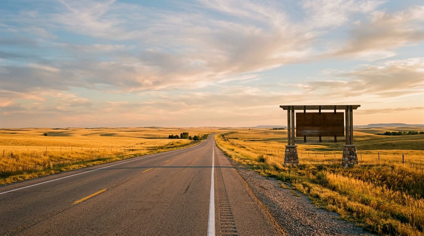 Welcome to Nebraska highway sign with hunting gear in truck bed