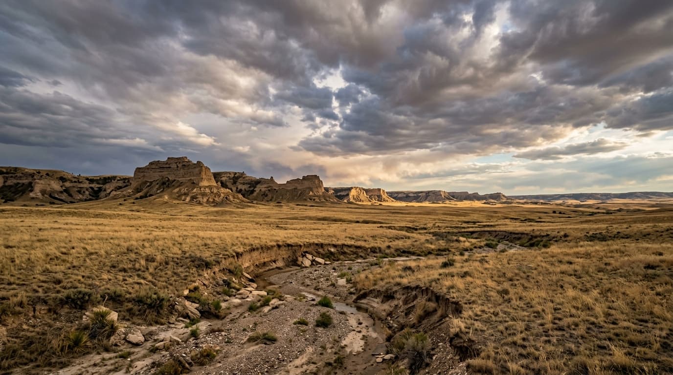 Badlands terrain and mixed-grass prairie of the Oglala National Grassland in northwest Nebraska