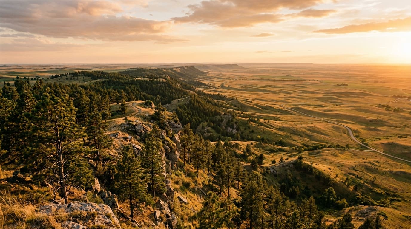 Ponderosa pine buttes and canyon terrain in the Pine Ridge National Recreation Area