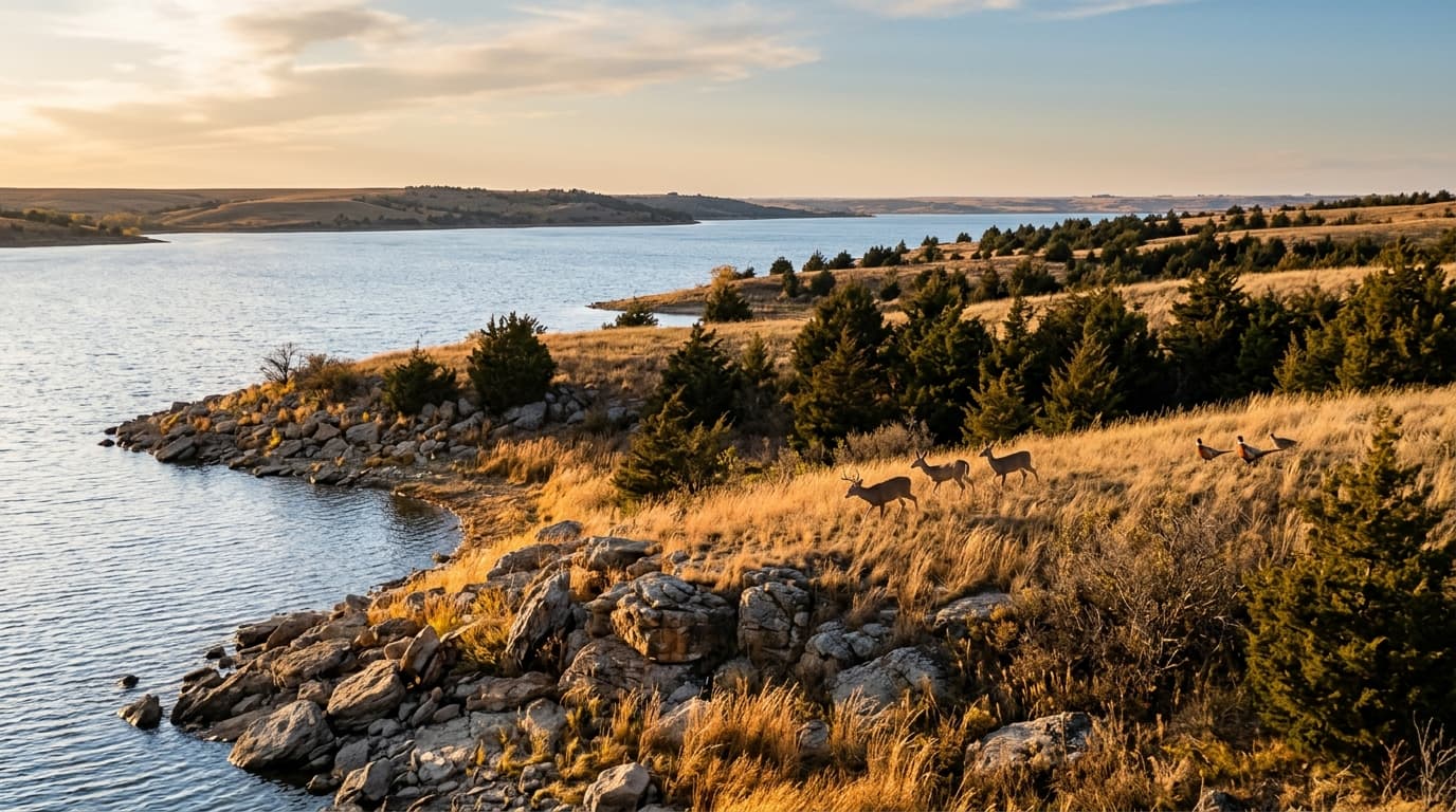 Red Willow Reservoir and grasslands near McCook in southwest Nebraska