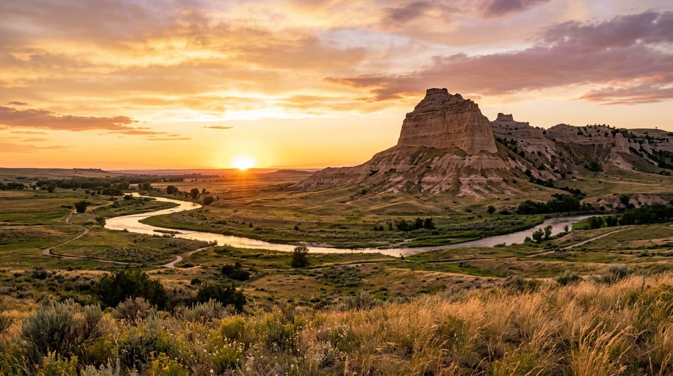 Scotts Bluff National Monument with hunting fields in foreground