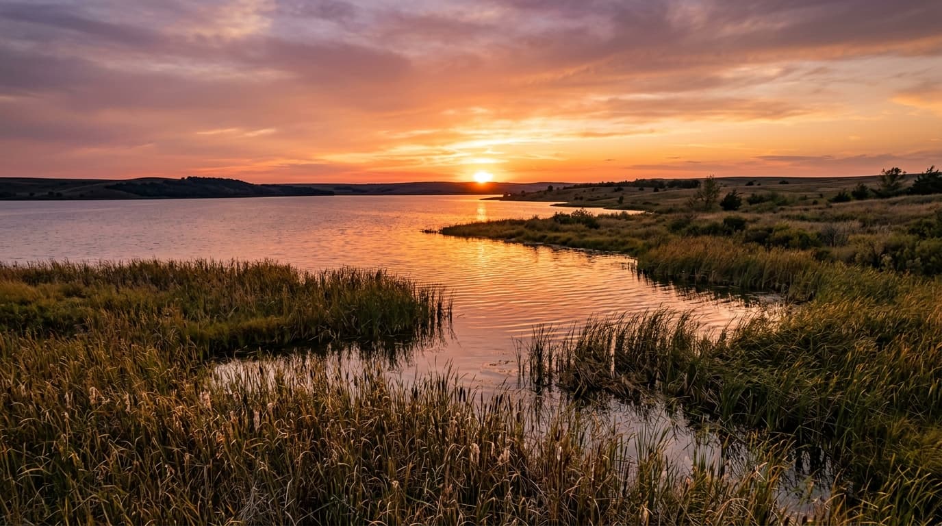 Swanson Reservoir open water and grasslands near Trenton Nebraska