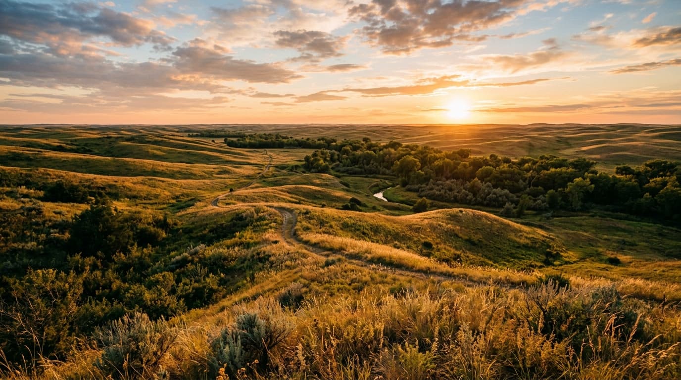 Turkey decoy spread set up in a Nebraska meadow with timber behind