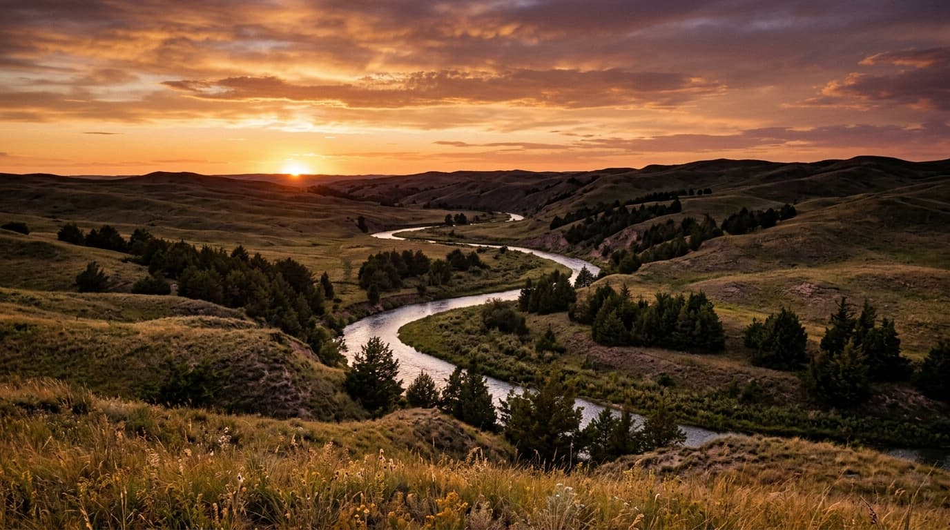 Sandhills landscape near Valentine Nebraska with rolling grass dunes